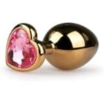 Plug Anal Metalico 8 cm. Mediano Dorado Con Forma de Corazón - Gema Rosada