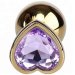 Plug Anal Metalico 8 cm. Mediano Dorado Con Forma de Corazón - Gema Purpura. - Imagen 2