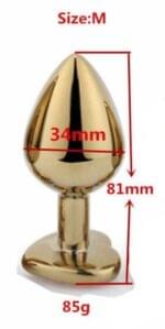 Plug Anal Metalico 8 cm. Mediano Dorado Con Forma de Corazón - Gema Rosada - Imagen 2