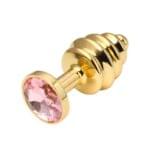Plug Anal Metálico Pequeño 7.0 cm. En Forma de Anillos  - Dorado con Gema. - Imagen 2