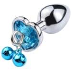 Plug Anal Metálico Mediano 8.1 cm. Con Gema y Cascabel Azul Celeste.