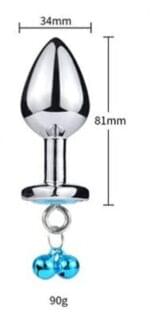 Plug Anal Metálico Mediano 8.1 cm. Con Gema y Cascabel Azul Celeste. - Imagen 4