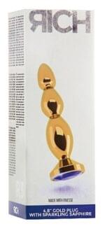 Plug Anal Metálico 12 cm Dorado Con Gema Azul - Imagen 3