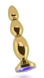 Plug Anal Metálico 12 cm Dorado Con Gema Azul
