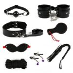 kit de Bondage en Cuero Sintético Negro. 8 Pcs.