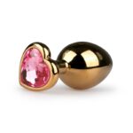 Plug Anal Metalico 7.0 cm. Pequeño Dorado con Gema Rosa en Forma de Corazón. - Imagen 2