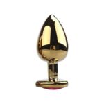 Plug Anal Metalico 7.0 cm. Pequeño Dorado con Gema Rosa en Forma de Corazón.