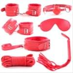 kit de Bondage en Cuero Sintético Rojo. 7 Pcs.