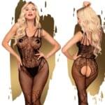 Malla Enteriza Penthouse Dirty Mind con abertura en entrepierna, Color negro, Talla Unica.