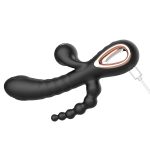 Vibrador De Conejo Triple Estimulo 22 cm. - Negro. - Imagen 2
