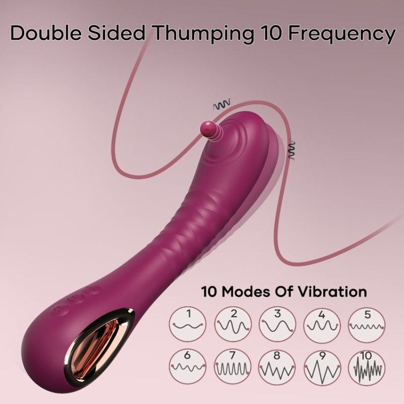Vibrador 18 cm. Recargable Siliconado 10 Velocidades. Golpeteo - Purpura. - Imagen 4
