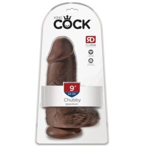 Consolador 23 cm. con Testículos y Succión King Cock Gordito Color Chocolate.