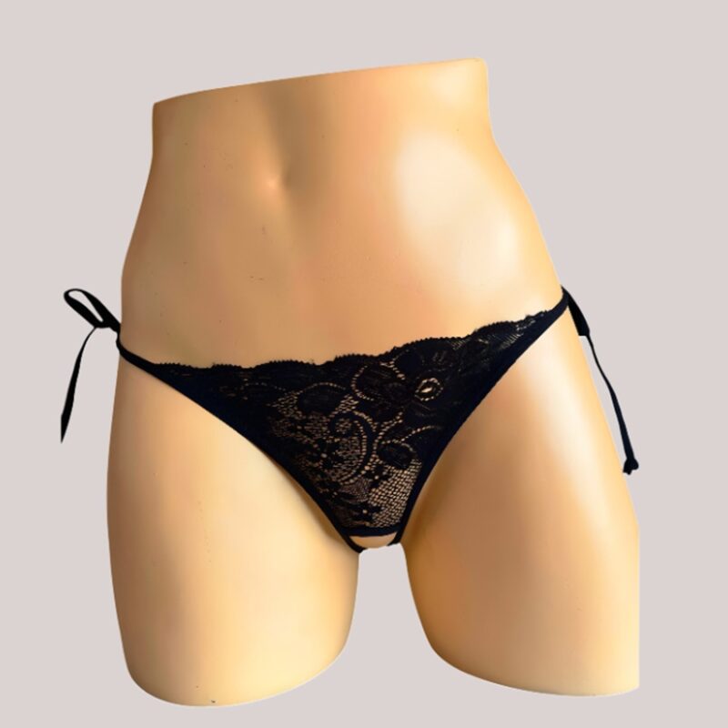 Panty Abierto en Encaje de Amarrar Color Negro. - Imagen 1