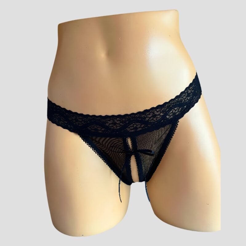 Panty Abierto en Mesh Transparencia Color Negro. - Imagen 1
