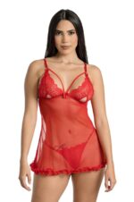 Babydoll De Encaje Seductor Talla Unica Rojo. - Imagen 3