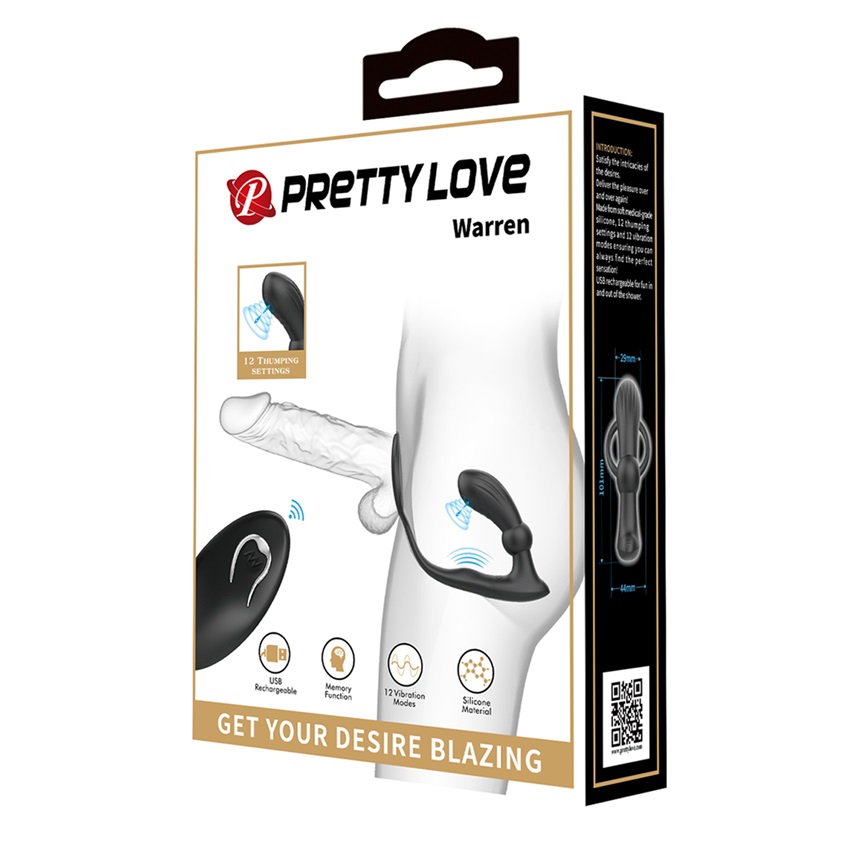 Masajeador Prostatico Pretty Love - Recargable - Anillo con Tapon Anal.