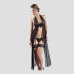 Baby Doll Largo en Tull abierto con Ligas - Negro.